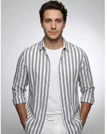 Striped Print Shirt Casual Loose Long-sleeved Shirt Men's Clothing